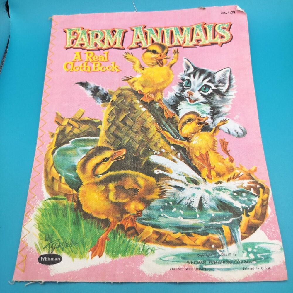 FARM ANIMALS A Real CLOTH BOOK Whitman Vibrant Colors 1950a Childrens Book